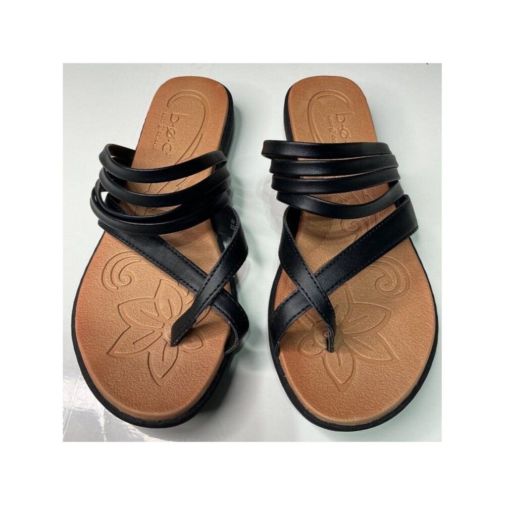 B.O.C. Black Strappy Slip-On Alisha Slide Sandals Women's Sz 8M Embossed Floral